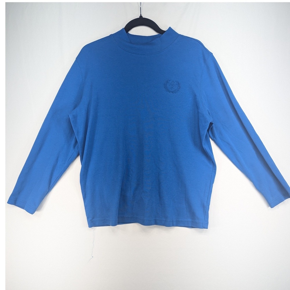 Blair Mens Blue‎ Mock Neck Long Sleeve T-Shirt Tonal Crest Logo Size Large